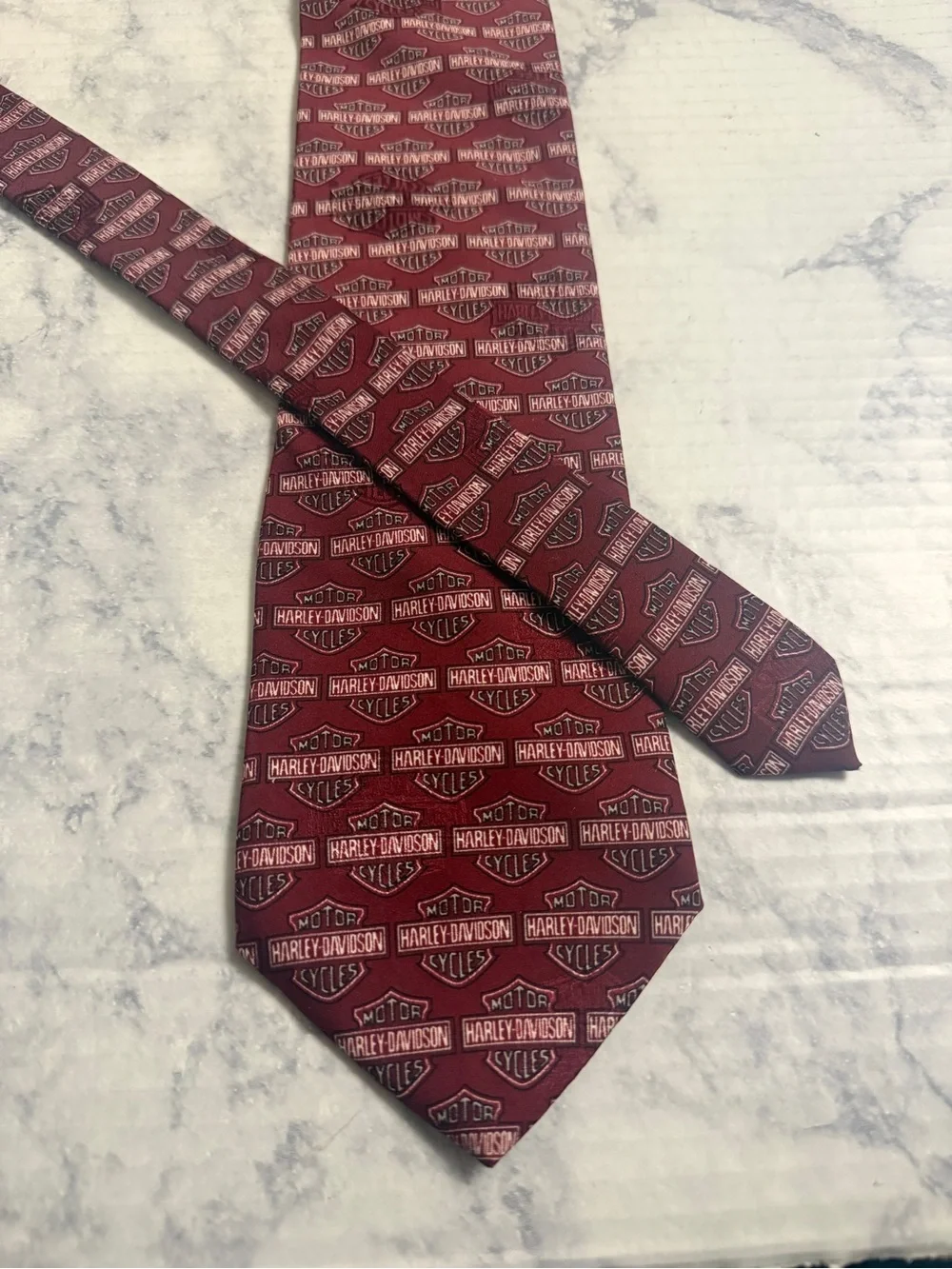 Ralph Marlin 90s Harley Davidson Classic Iconic Logo Burgundy Silk Tie RM Style
